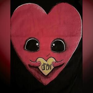Drew House Black SS T-shirt w red drewmoji heart L NWT